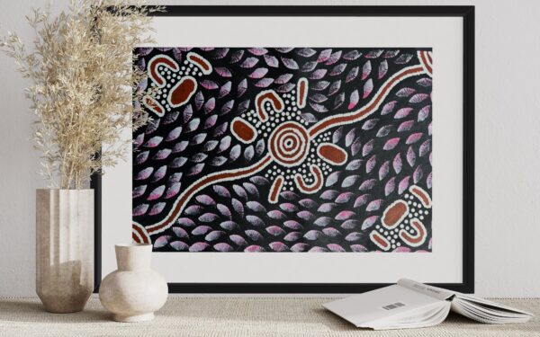 Woman Collecting Bush Flowers<br> Sharon Napanangka Butcher <br> 60cm x 40cm