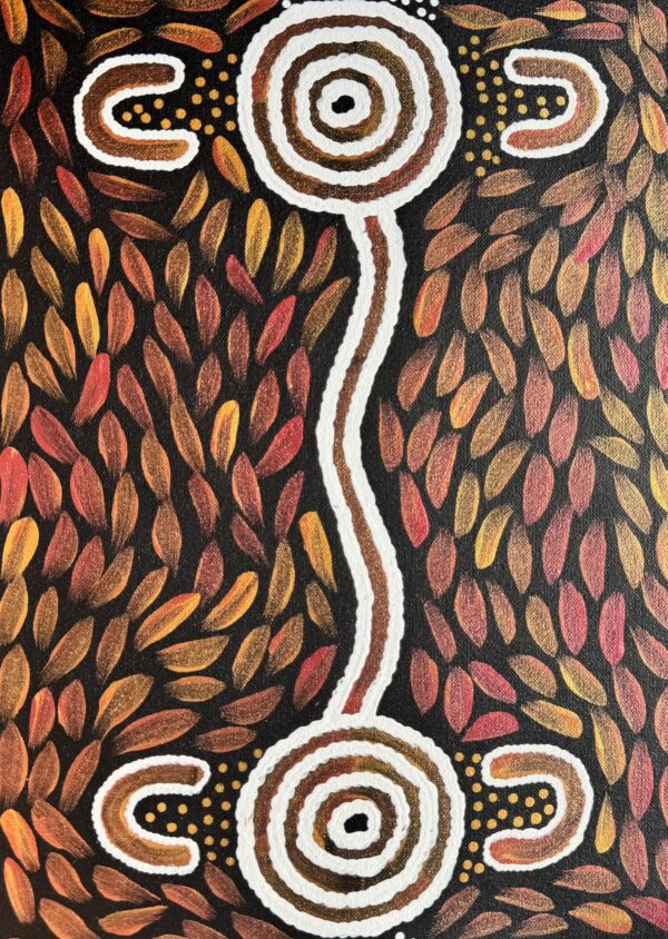 All Woman Sitting Around Waterhole<br> Sharon Napanangka Butcher <br> 35cm x 25cm - Image 2