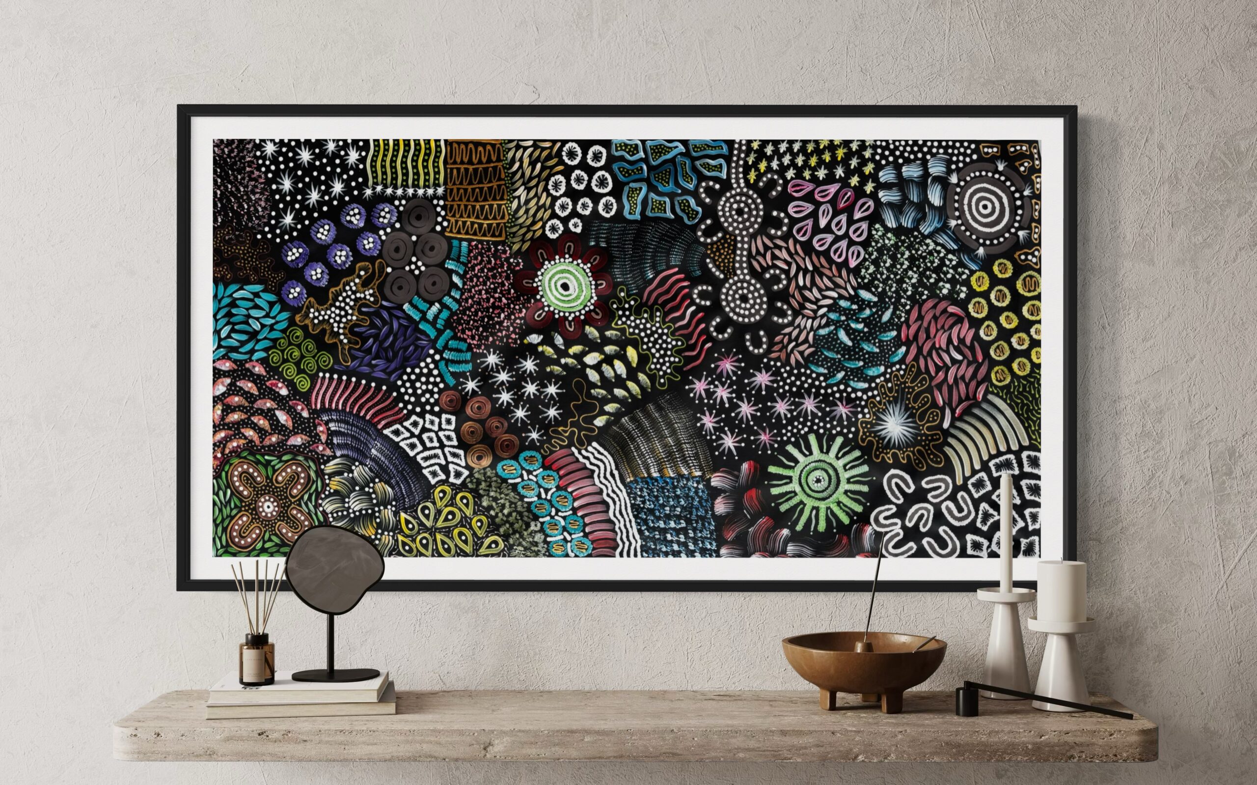Woman Collecting Bush Tucker<br> Sharon Napanangka Butcher <br> 142cm x 72cm