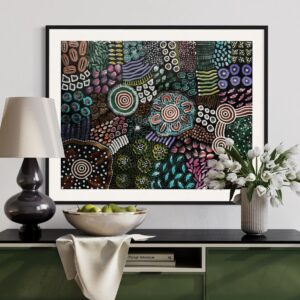 Woman Collecting Bush Tucker<br> Sharon Napanangka Butcher <br> 96cm x 74cm