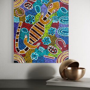 Woman Collecting Bushplum and Hunting Goanna<br>Lanita Numina<br>43x33cm