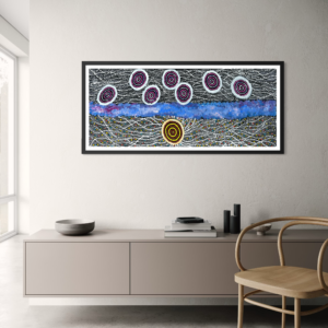 Seven Sisters Dreaming<br> Maria Nampijinpa Brown <br> 143cm x 60cm