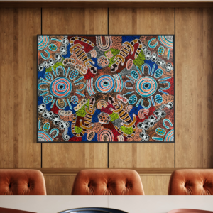 Woman Collecting Honey Ants, Bush Plums and Hunting Sand Goanna<br>Lanita Numina<br>93x72cm