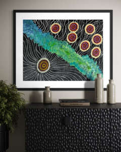 Seven Sisters Dreaming<br> Maria Nampijinpa Brown <br> 86cm x 66cm