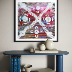 Woman Gathering Around Waterhole <br> Sharon Napanangka Butcher <br> 66cm x 66cm