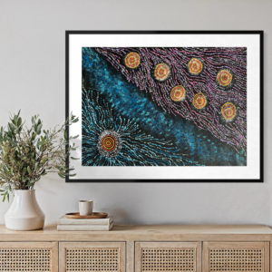 Seven Sisters Dreaming<br> Maria Nampijinpa Brown <br> 97cm x 70cm